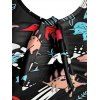 Tummy Control Tankini Swimsuit Cartoon Dinosaur Print Bathing Suit Ruched Bowknot Crisscross Beach Swimwear - BLACK 2XL