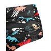 Tummy Control Tankini Swimsuit Cartoon Dinosaur Print Bathing Suit Ruched Bowknot Crisscross Beach Swimwear - BLACK 2XL