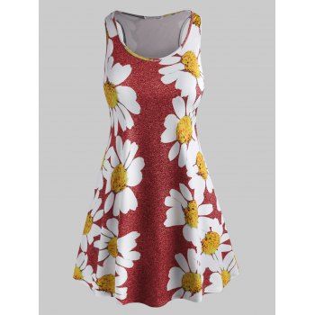 

Plus Size Daisy Print Mini Swing Dress, Deep red