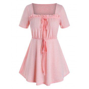 

Plus Size Square Neck Frilled Tie Tunic T Shirt, Light pink