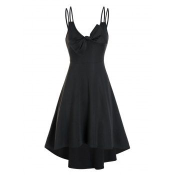 

Plain Bowknot Cami Dip Hem Dress, Black