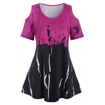 

Plus Size Cold Shoulder Spatter T Shirt, Red