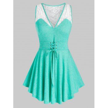 

Plus Size Lace Panel A Line Tank Top, Multicolor