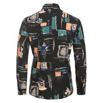 

Geometric and Flower Print Button Up Shirt, Multicolor a