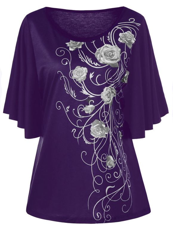T-shirt Grande Taille à Manches Drapées Floral - Concorde 5XL