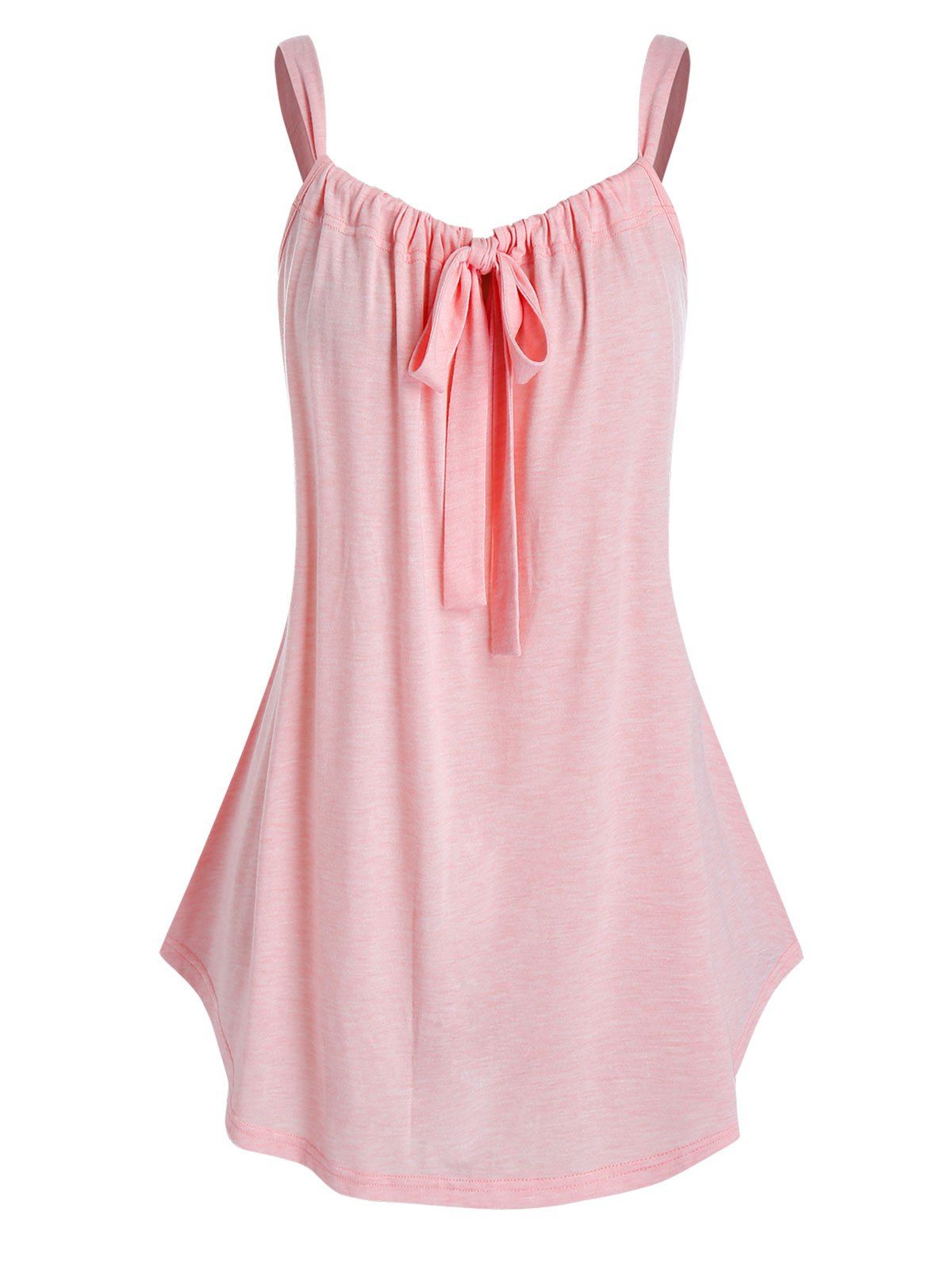 

Plus Size Tie Front Curved Casual Tank Top, Pig pink