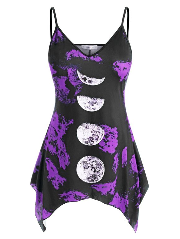Débardeur Mouchoir Teinté Phase de Lune Imprimée de Grande Taille - Pourpre 5X