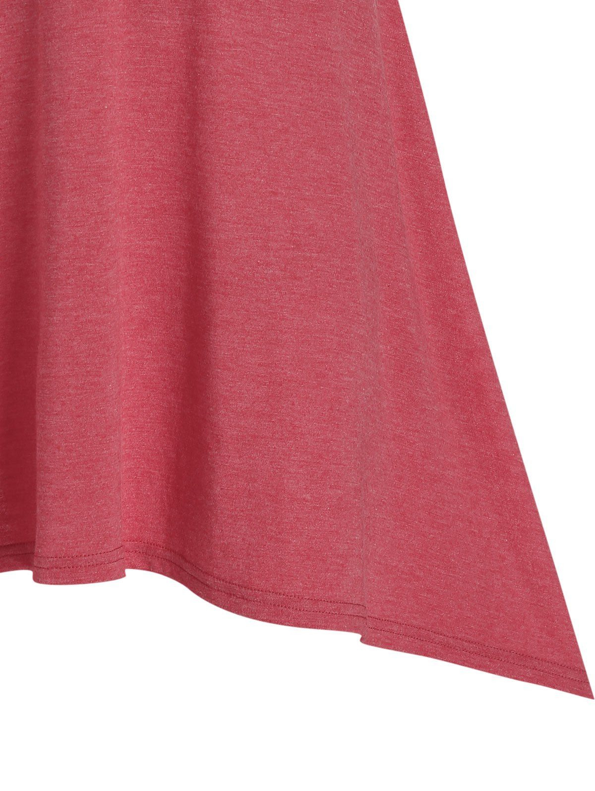 Robe Mi-Longue Haute Basse en Dentelle Insérée à Epaule Dénudée - Rouge Cerise M