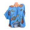 T-shirt Tribal Plume Imprimée à Manches Chauve-souris Grande Taille - Bleu 4XL