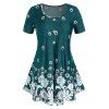 T-shirt Trapèze Imprimé de Grande Taille - Paon Bleu 5X