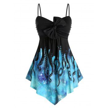 Image of Plus Size Octopus Print Bowknot Asymmetric Ruched Cami Top