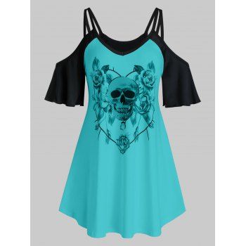 

Plus Size Cold Shoulder Printed Tunic Top, Medium turquoise