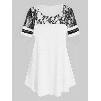 

Plus Size Space Dye Lace Panel T Shirt, Milk white