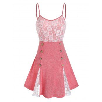 

Lace Panel Sailor Buttons Skirted Backless Cami Top, Light pink