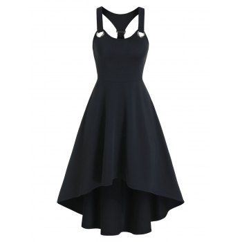 

Plain Grommet Cami Dip Hem Dress, Black