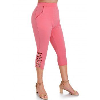 

Plus Size Eyelet Cutout Cropped Leggings, Pink rose