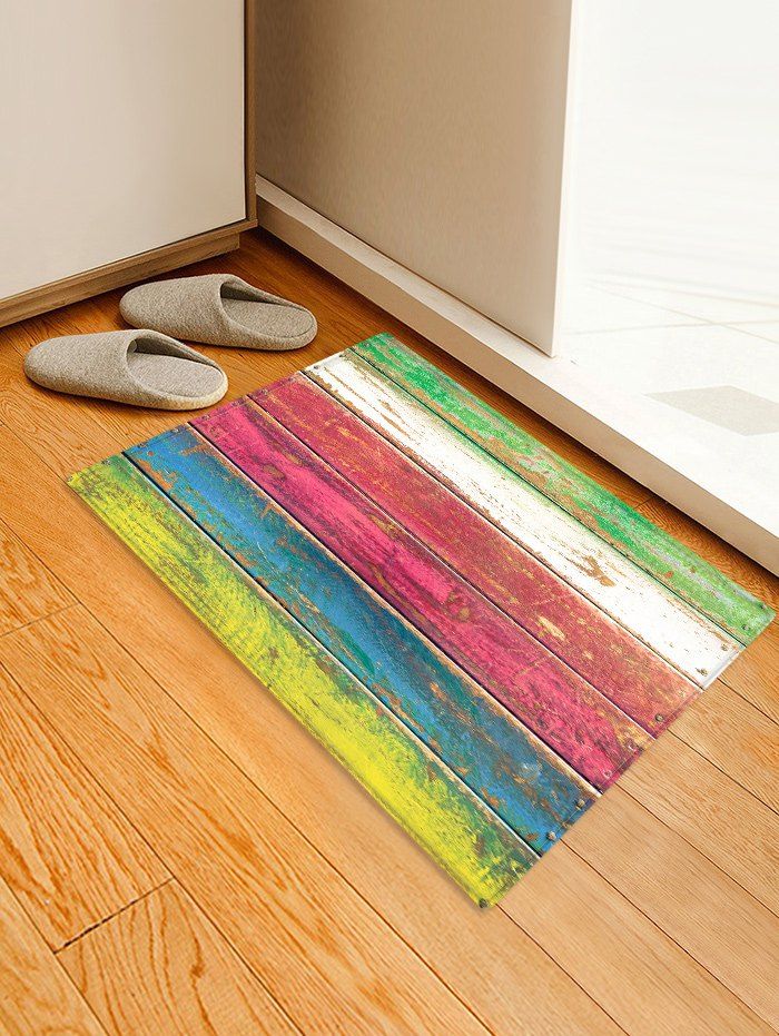 

Colorful Wood Board Patterned Water Absorption Area Rug, Multi
