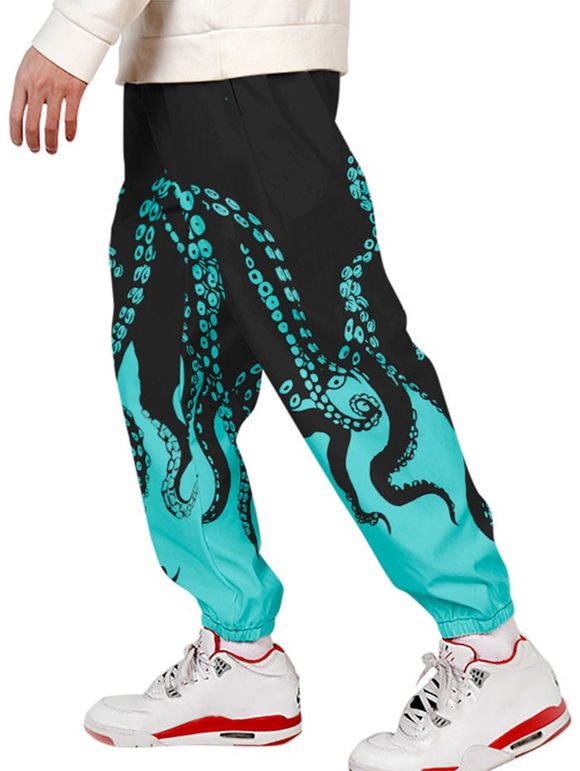 Pantalon de Jogging à Imprimé Pieuvre à Cordon - Vert M