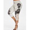 Legging Capri Panneau en Dentelle à Imprimé 3D de Grande Taille - Blanc 2X