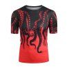 T-shirt Décontracté Pieuvre Imprimé à Manches Courtes - Rouge 4XL
