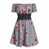 Robe à Taille Haute Applique en Dentelle Fleur Imprimée - Gris Foncé L