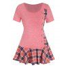 T-shirt Boutonné à Carreaux Inséré à Manches Courtes - Rose Rosé 3XL