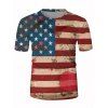 T-shirt Décontracté Rétro Drapeau Américain Imprimé à Col Rond - multicolor L