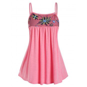 

Plus Size Embroidered Mesh Cami Top, Light pink