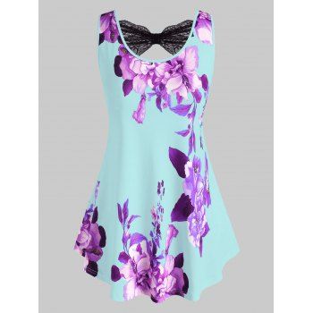 

Plus Size Floral Print Cut Out Tank Top, Light green