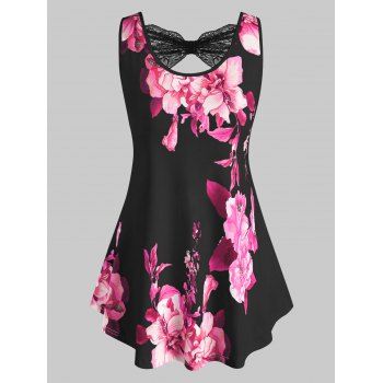 

Plus Size Floral Print Cut Out Tank Top, Black