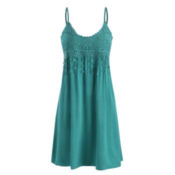 

Cami Crochet Lace Panel Mini Dress, Deep green