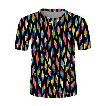

Geo Compass Skull Print Crew Neck Casual T Shirt, Multicolor