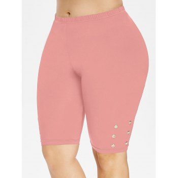 

Plus Size Eyelet Knee Length Leggings, Light pink