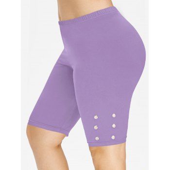 

Plus Size Eyelet Knee Length Leggings, Light purple