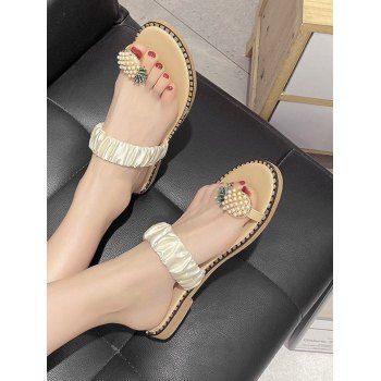 

Pineapple Toe Ring Flat Slides, Beige