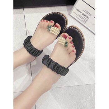 

Pineapple Toe Ring Flat Slides, Black