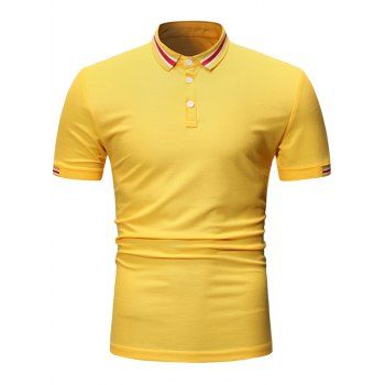 

Striped Print Turn-down Collar T-shirt, Yellow