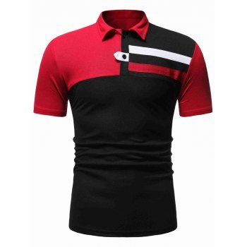 

Colorblock Panel Turn-down Collar T-shirt, Black