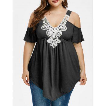 

Plus Size Cold Shoulder Sequin Embellished V Neck T Shirt, Dark slate grey