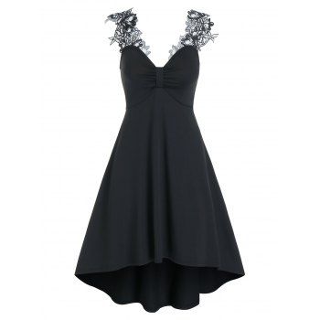 

Floral Emboridery Ruched Cami Dip Hem Dress, Black
