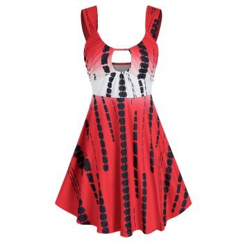 

Sleeveless Keyhole Contrast Flare Dress, Red