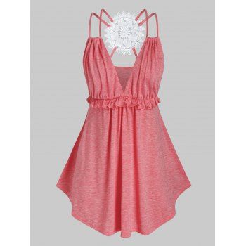 

Plus Size Low Cut Ruffle Tank Top, Light coral