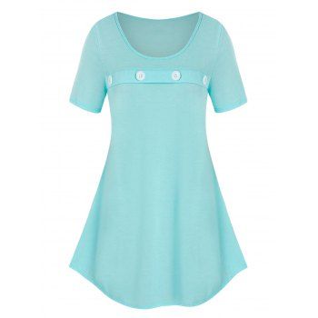 

Plus Size Mock Button Short Sleeve Tunic Tee, Light slate
