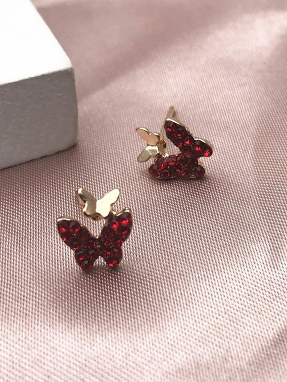 Boucles d'Oreilles Petit Papillon avec Strass - Rouge 