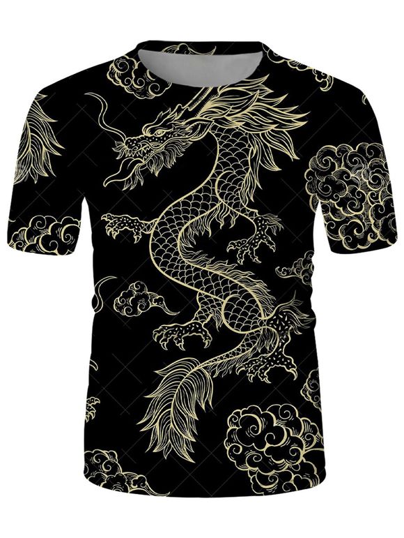 T-shirt Décontracté Dragon de Bon Augure Imprimé à Col Rond - multicolor 3XL