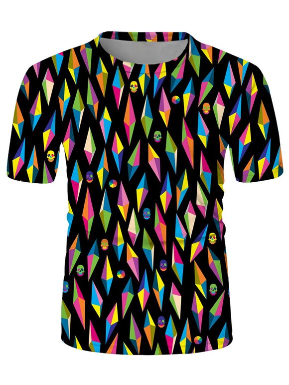 T-shirt Décontracté Géométrique Crâne et Boussole Imprimées à Col Rond - multicolor 3XL