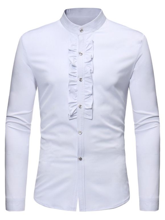 Chemise Embellie de Volants à Manches Longues - Blanc XL
