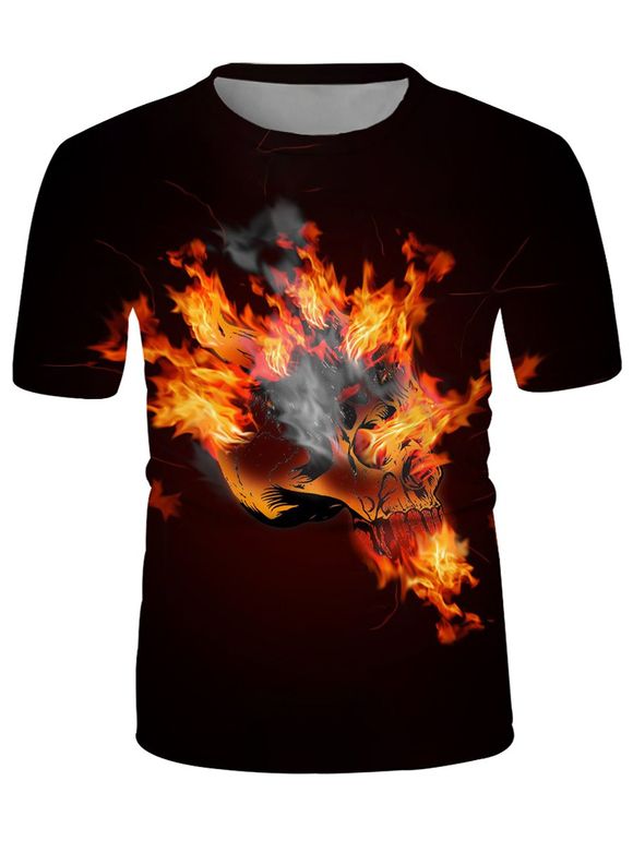 T-shirt Décontracté Graphique Crâne Flamme à Col Rond - multicolor M