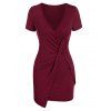 Robe Fourreau Asymétrique à Col Plongeant à Volants - Rouge Vineux S