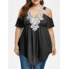 T-shirt Embelli de Paillette de Grande Taille Epaule Dénudée à Col V - Gris Ardoise Foncé L